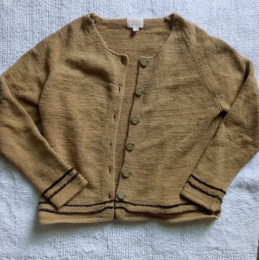 Vintage Cleo tan button cardigan with black details size small petite
